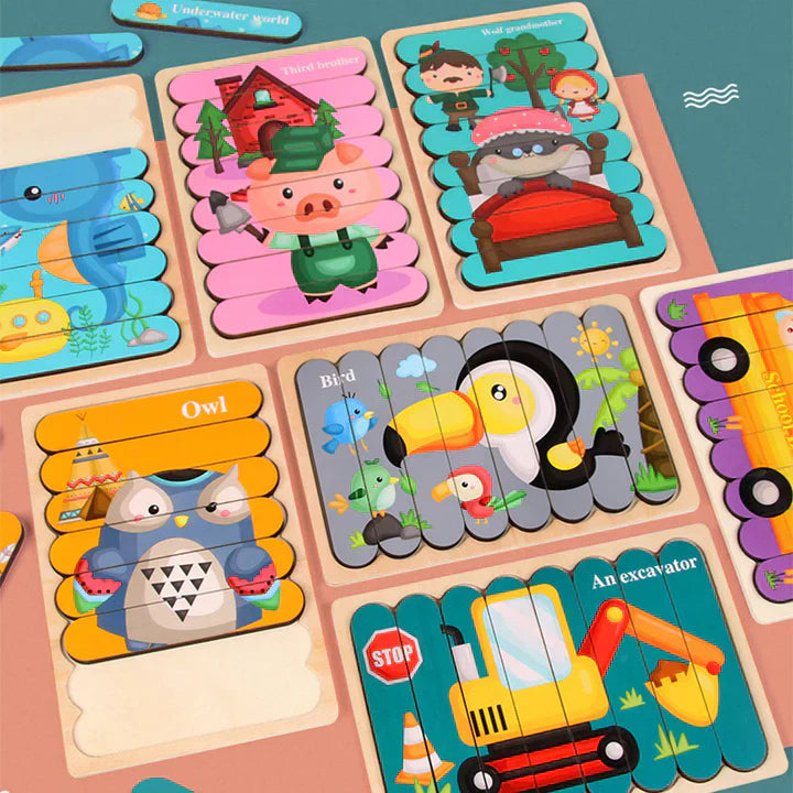 Guili | EcoToys Montessori Animal Puzzle | Educational and Stimulating - Double-sided 3D Puzzle