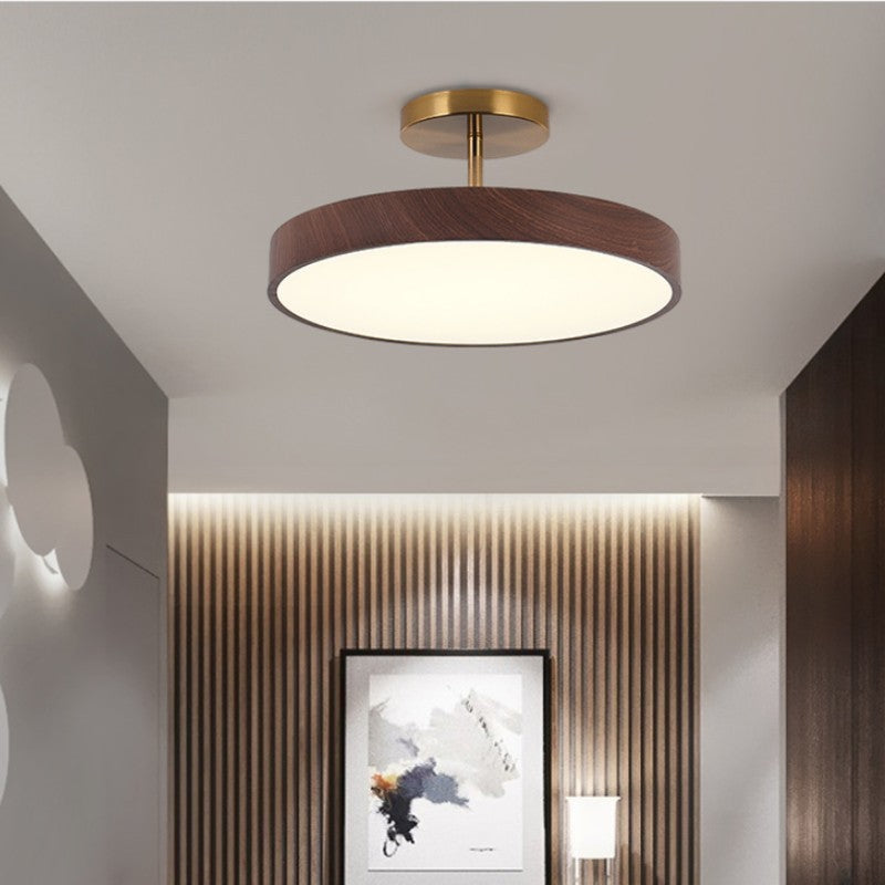 Japanese Wood Round LED Semi-Flush Mount Ceiling Light