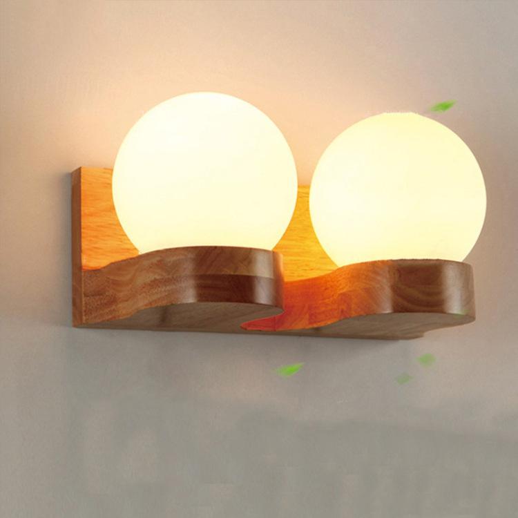 Nordic Wooden Glass Globe Wall Light