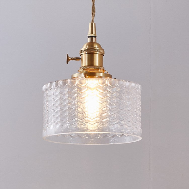 Japanese Brass Glass 1-Light Round Pendant Light