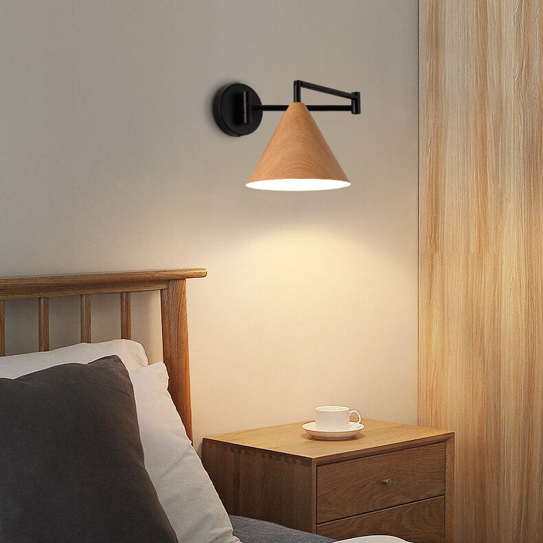 Nordic Wood Cone 1-Light Swing Arm Wall Sconce