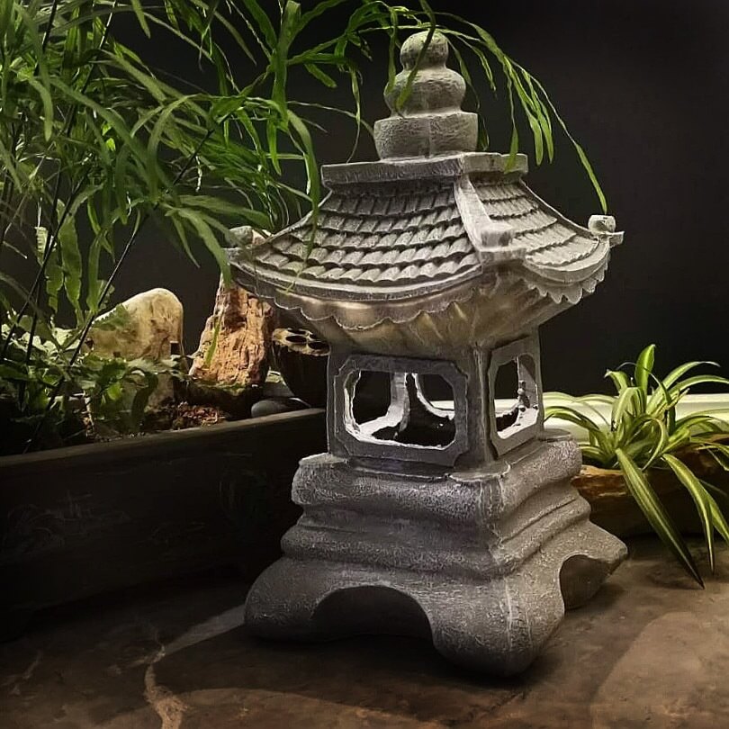 Japanese Zen Solar Pagoda Stone LED Outdoor Garden 1-Light
