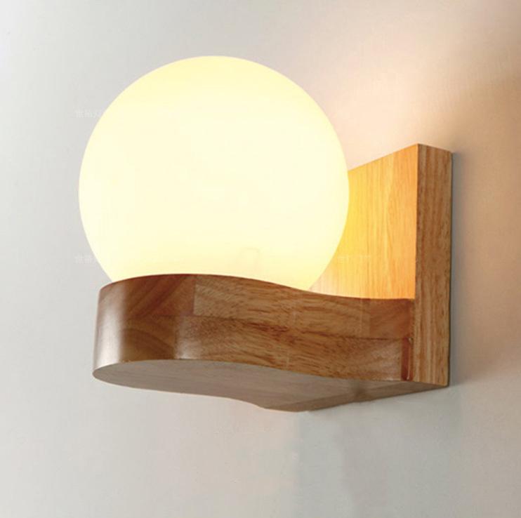 Nordic Wooden Glass Globe Wall Light