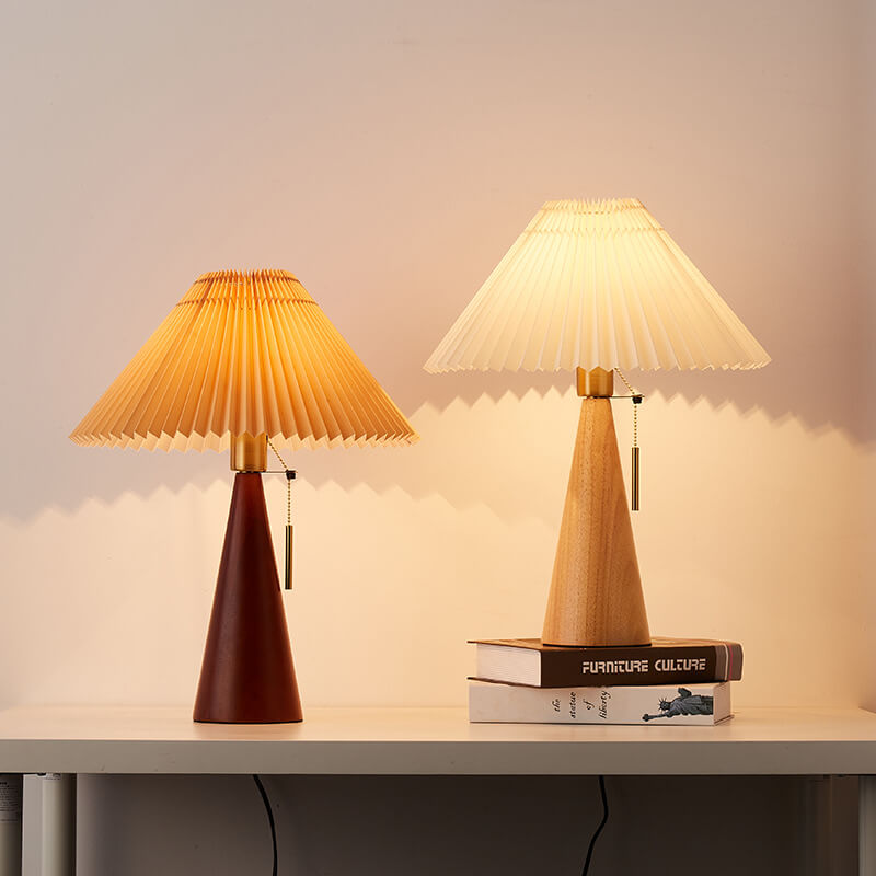 Japanese Minimalist Wooden Pleated Fabric LED Table Lamp 1-Light