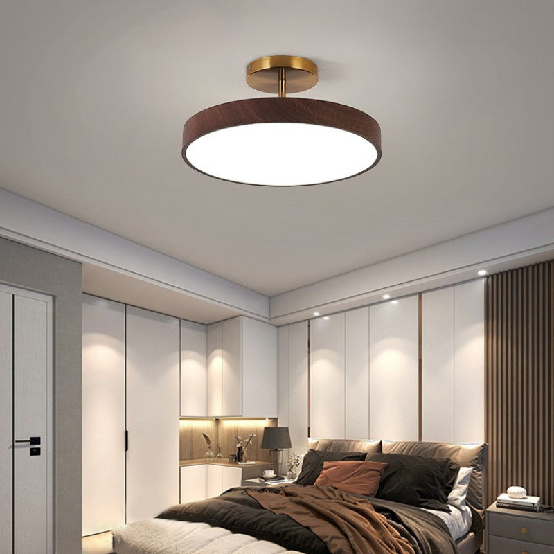Japanese Wood Round LED Semi-Flush Mount Ceiling Light