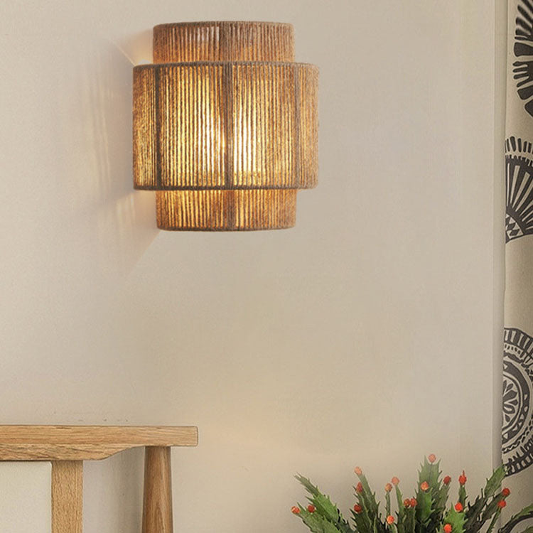 Japanese Rattan Curved Rope Wall Sconce 1-Light