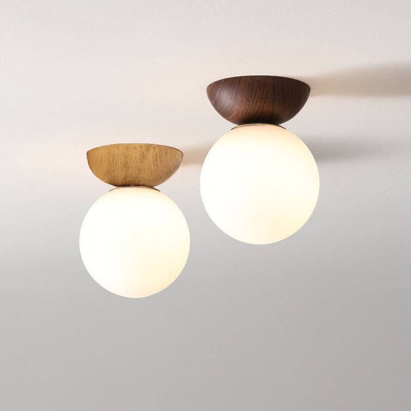 Nordic Wood Glass Globe 1-Light Ceiling Light