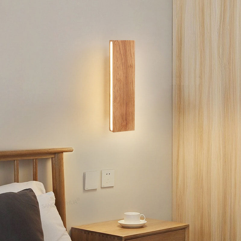Japanese Wood Rectangular LED Wall Sconce