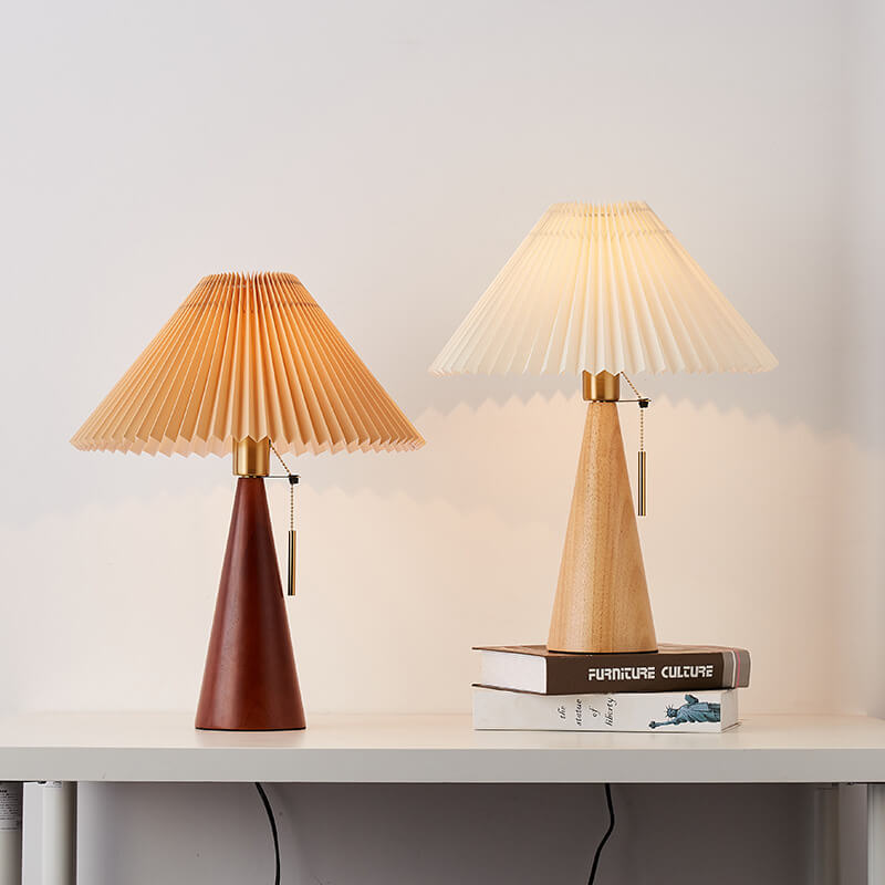 Japanese Minimalist Wooden Pleated Fabric LED Table Lamp 1-Light