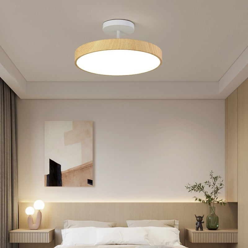 Japanese Wood Round LED Semi-Flush Mount Ceiling Light