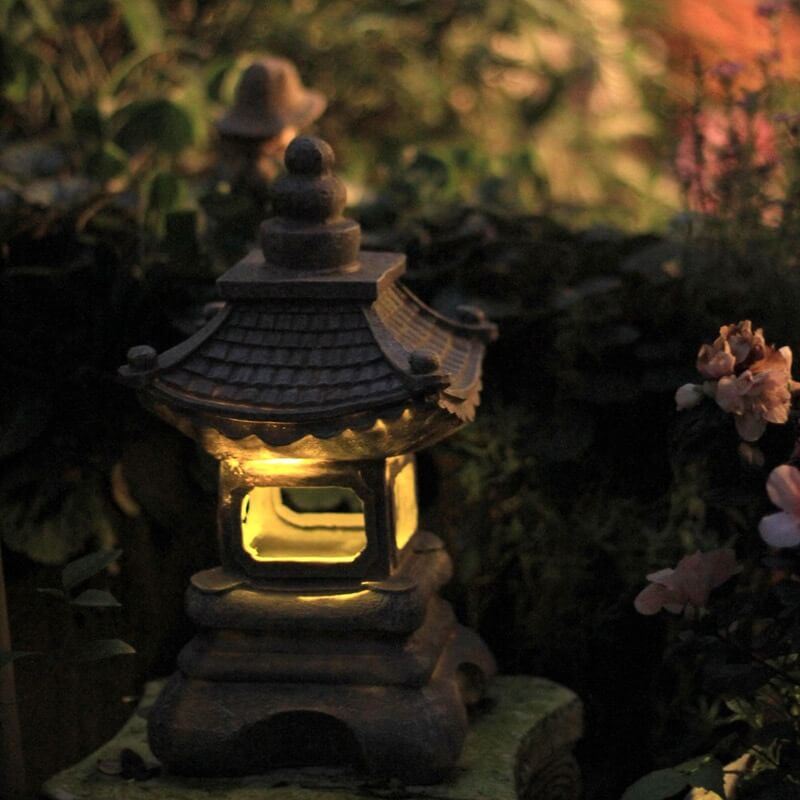 Japanese Zen Solar Pagoda Stone LED Outdoor Garden 1-Light