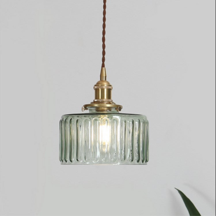 Japanese Brass Glass 1-Light Round Pendant Light