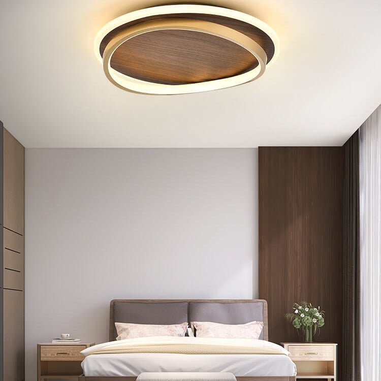 Nordic Walnut Grain Circular LED Flush Mount Ceiling Light 1-light