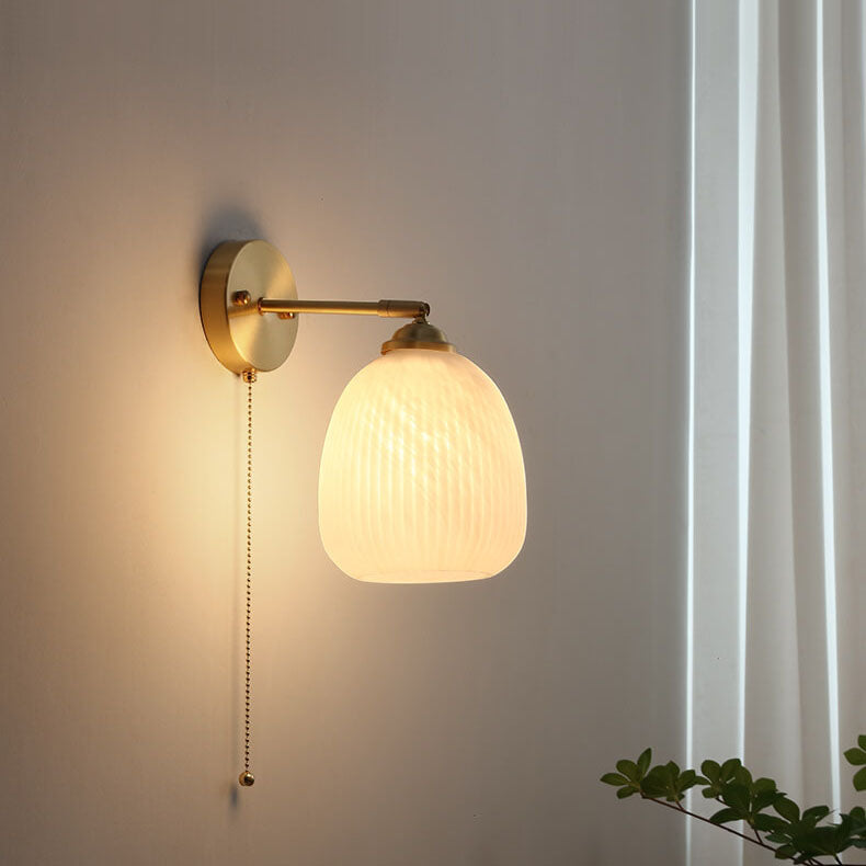 Nordic Brass Ribbed Glass 1-Light Wall Sconce