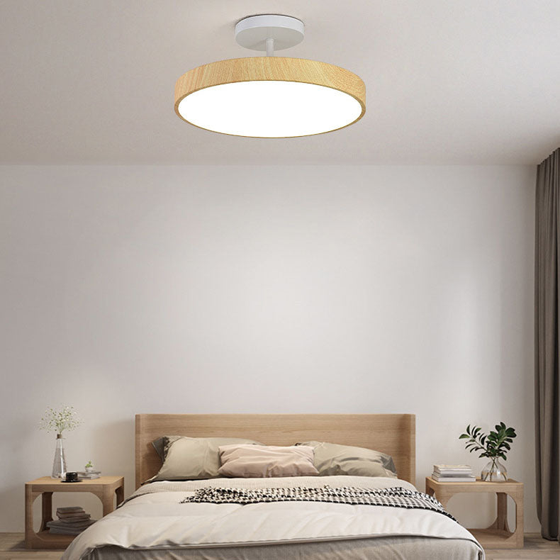 Japanese Wood Round LED Semi-Flush Mount Ceiling Light