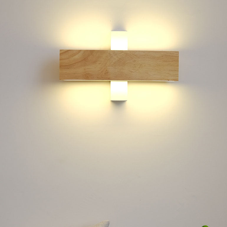 Japanese Wood Rectangular LED Wall Sconce