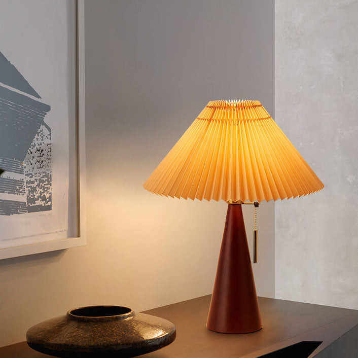 Japanese Minimalist Wooden Pleated Fabric LED Table Lamp 1-Light