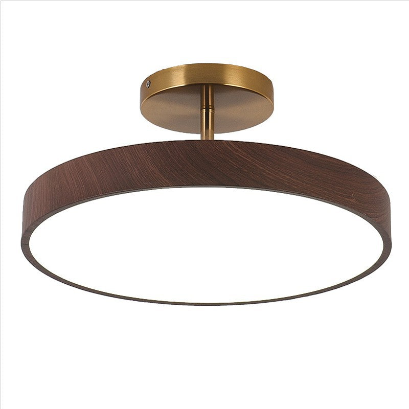 Japanese Wood Round LED Semi-Flush Mount Ceiling Light