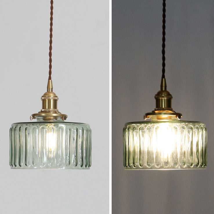 Japanese Brass Glass 1-Light Round Pendant Light