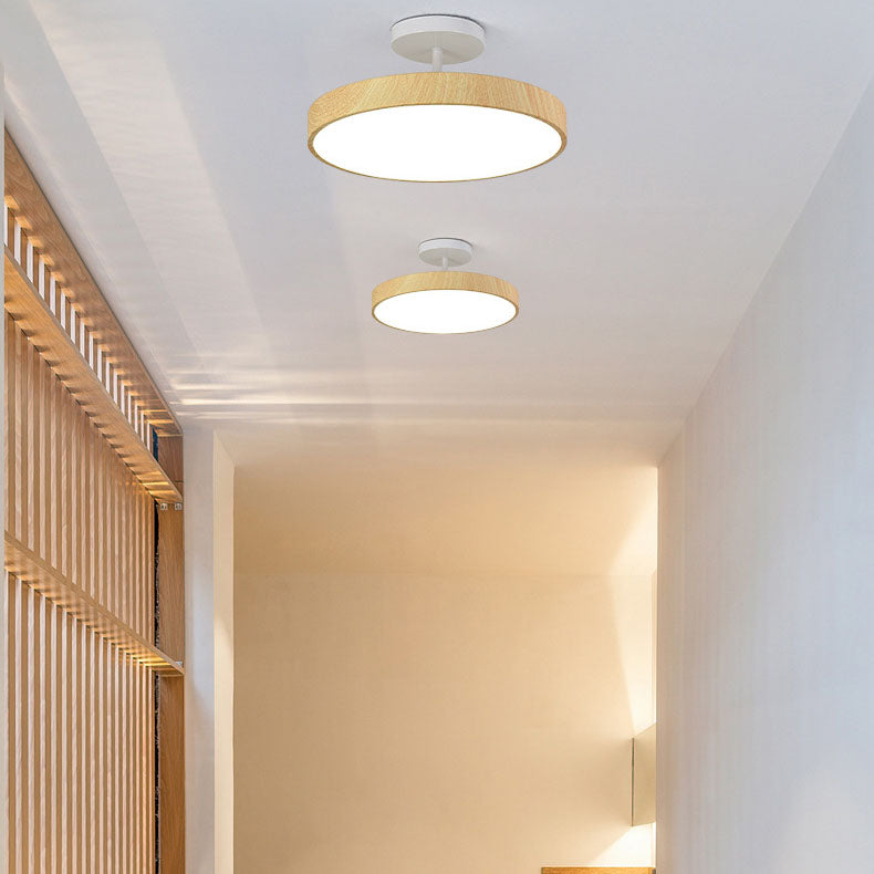 Japanese Wood Round LED Semi-Flush Mount Ceiling Light