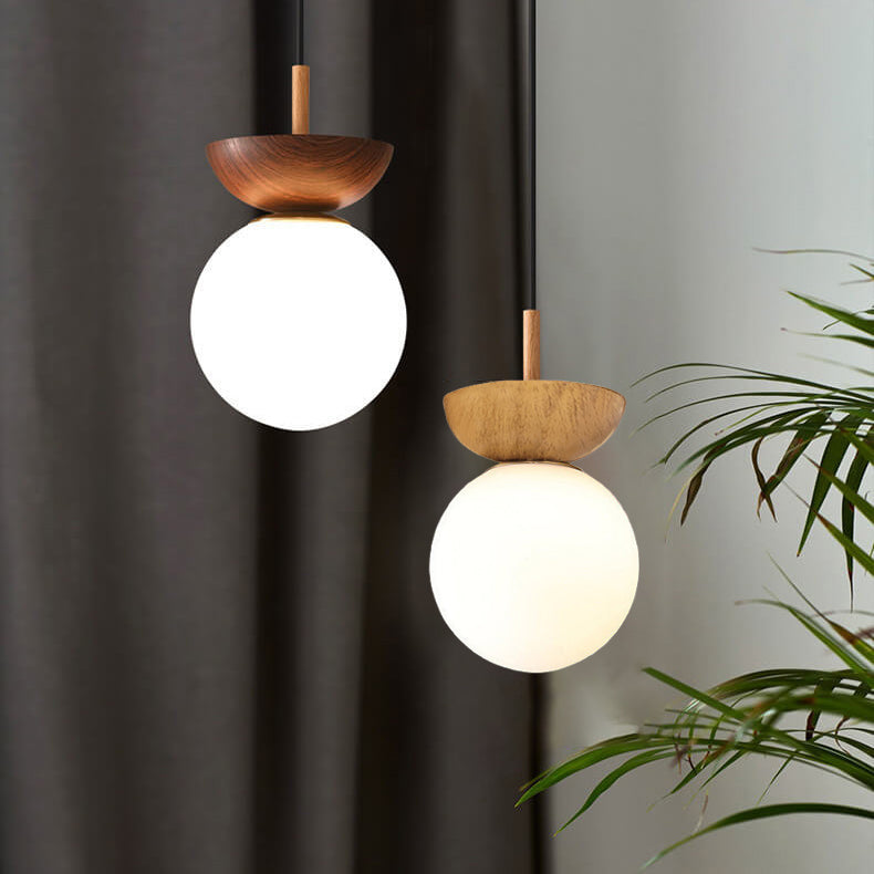 Nordic Wood Glass Globe 1-Light Ceiling Light