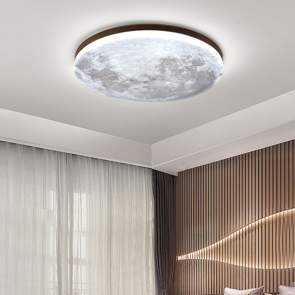 Nordic Wood & Pvc Round LED Flush Mount Ceiling Light 1-light