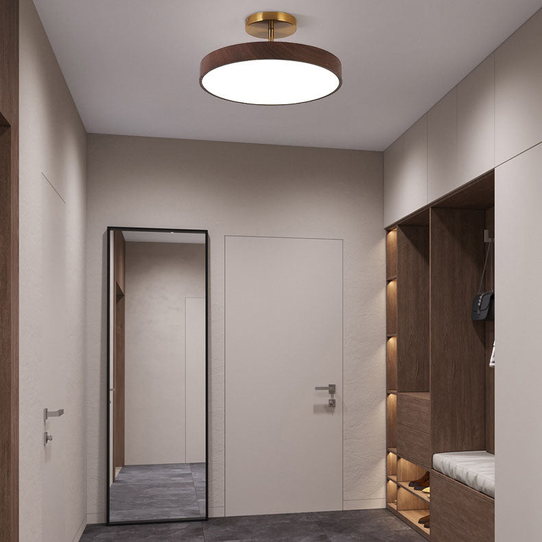 Japanese Wood Round LED Semi-Flush Mount Ceiling Light