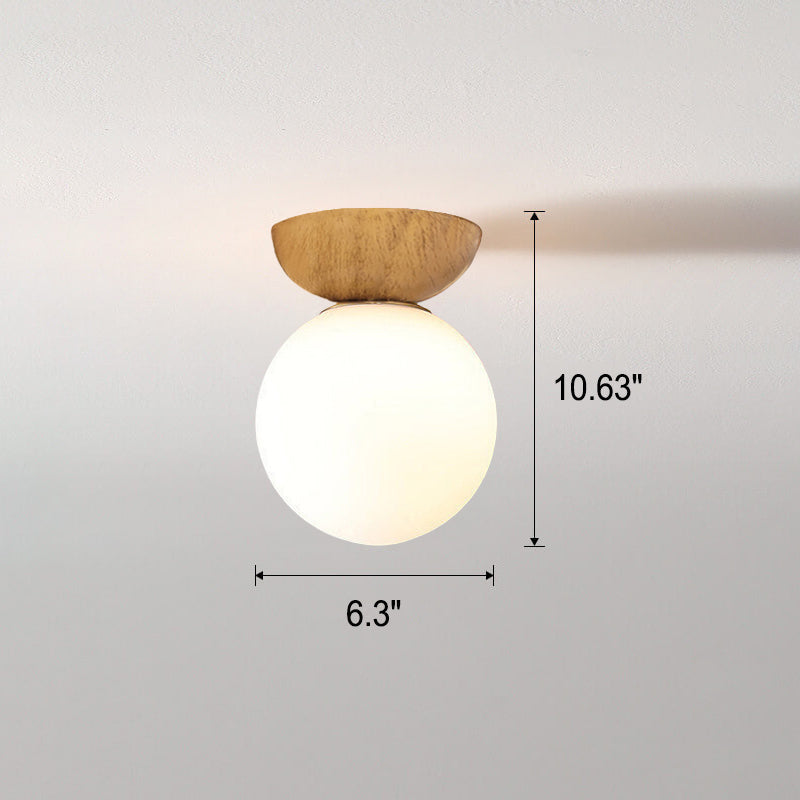 Nordic Wood Glass Globe 1-Light Ceiling Light