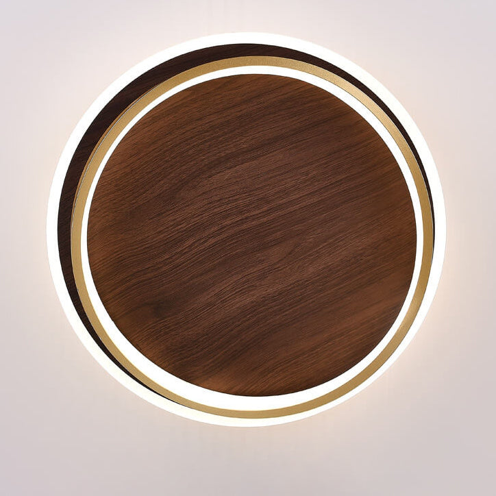 Nordic Walnut Grain Circular LED Flush Mount Ceiling Light 1-light