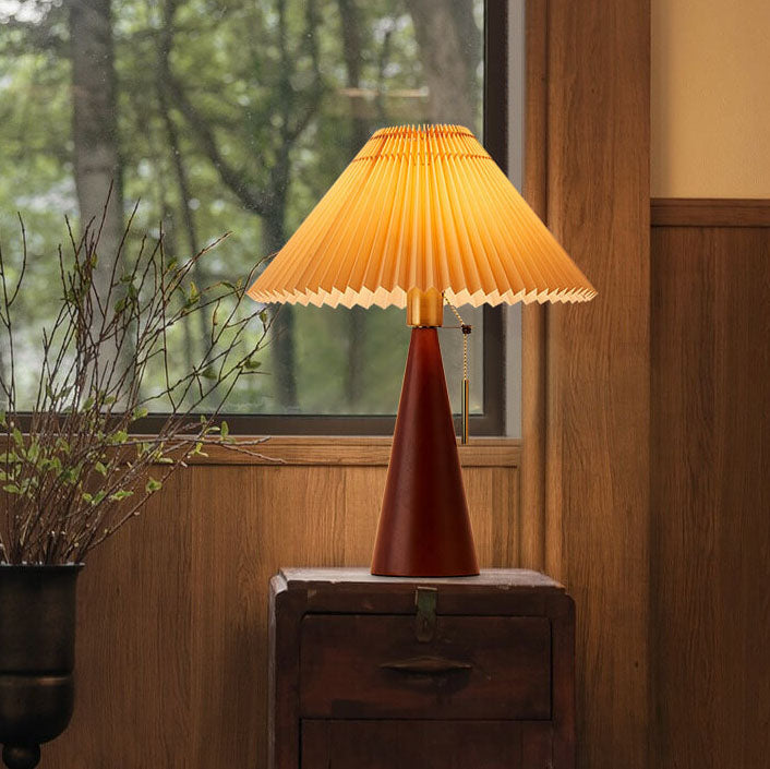 Japanese Minimalist Wooden Pleated Fabric LED Table Lamp 1-Light