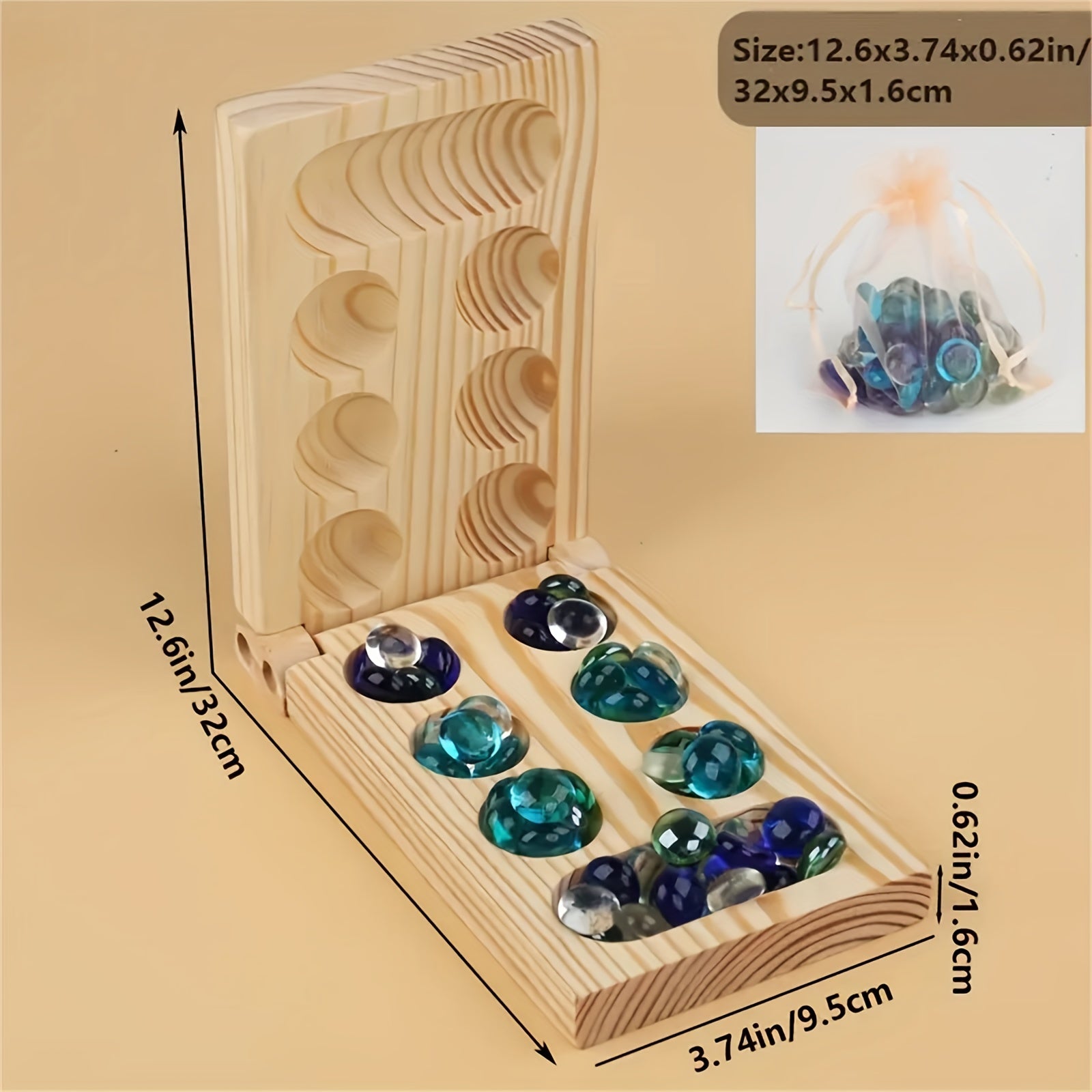 Guili | EcoToys Mancala Game Set | Foldable Wooden Board Game with Multicolor Beads - Family Fun for Children & Adults