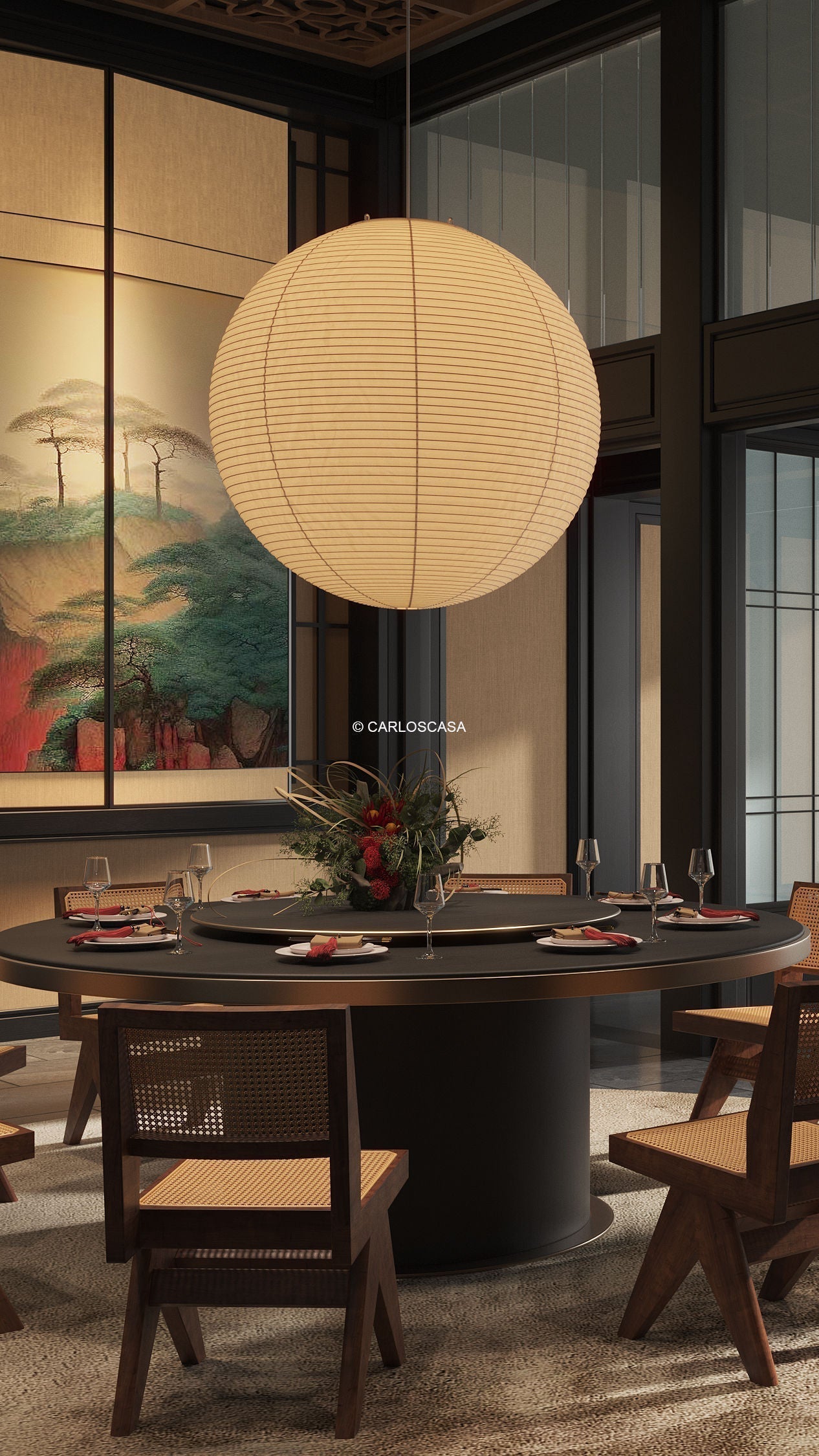 Japanese Washi Paper Globe Pendant Light 1-Light