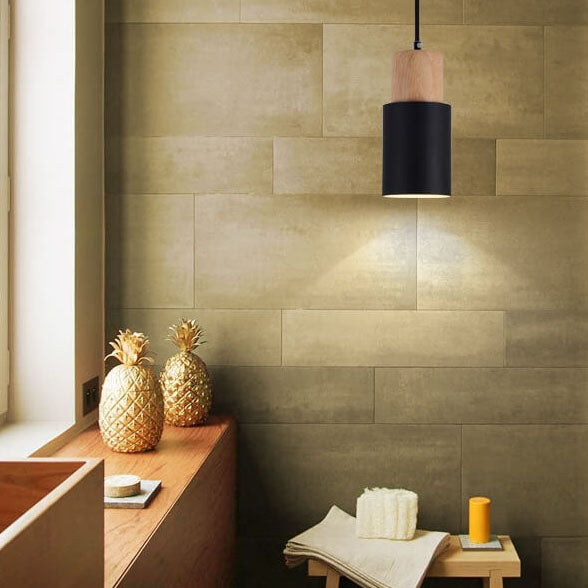 Nordic Wood Cylinder LED 1-Light Pendant Light