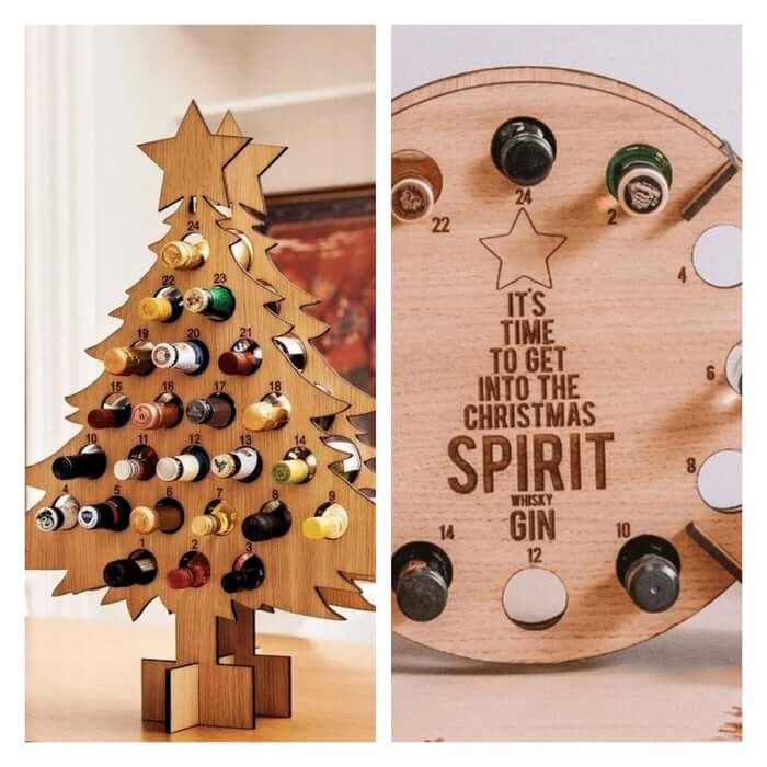 Guili | Wooden Advent Calendar | Christmas Tree Shape & Refillable | For Beer, Wine & Mini Bottles | Reusable