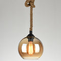Retro Hemp Rope Glass Globe Pendant Light 1-light