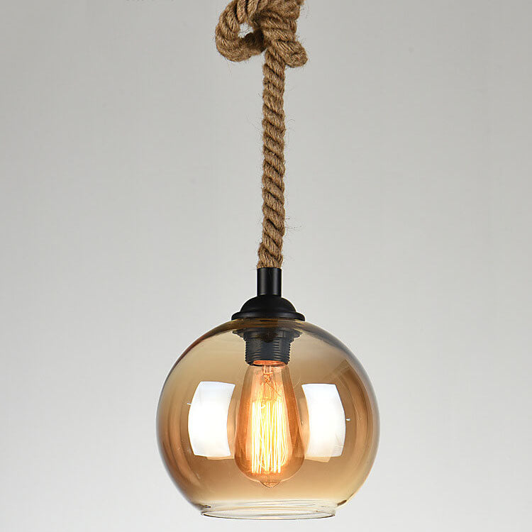 Retro Hemp Rope Glass Globe Pendant Light 1-light