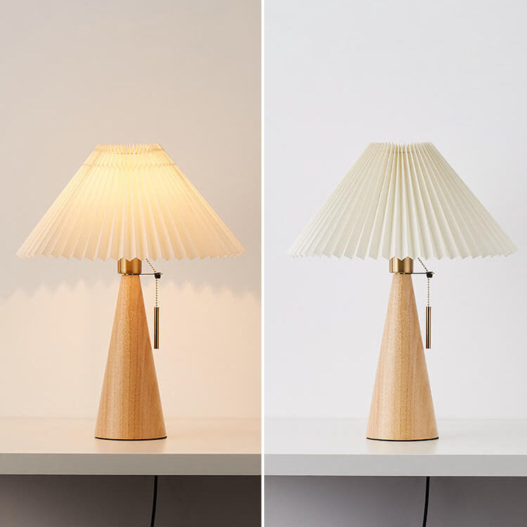 Japanese Minimalist Wooden Pleated Fabric LED Table Lamp 1-Light