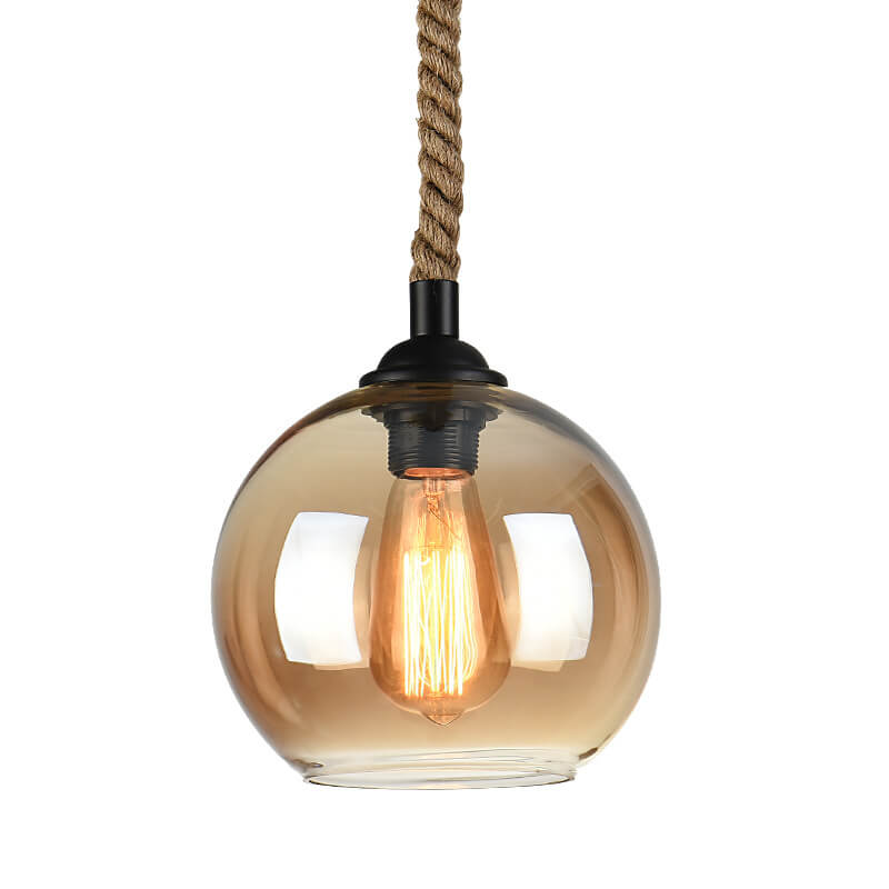 Retro Hemp Rope Glass Globe Pendant Light 1-light