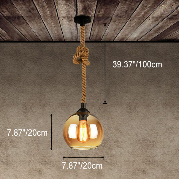 Retro Hemp Rope Glass Globe Pendant Light 1-light