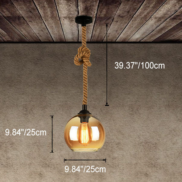 Retro Hemp Rope Glass Globe Pendant Light 1-light