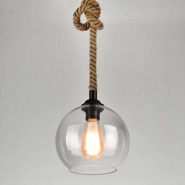 Retro Hemp Rope Glass Globe Pendant Light 1-light