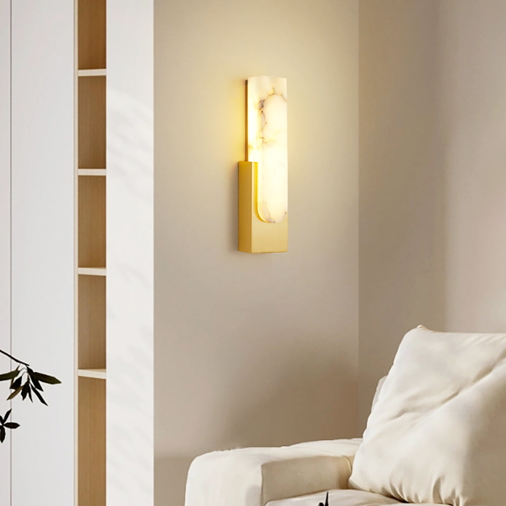 Modern Alabaster-Effect Brass Wall Sconce LED 1-Light