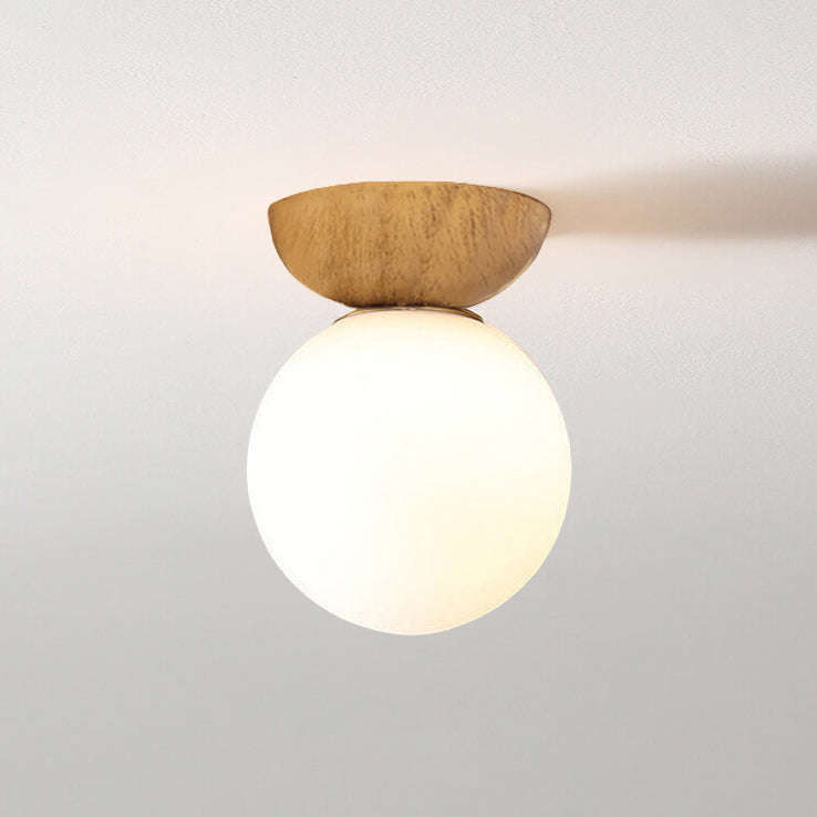 Nordic Wood Glass Globe 1-Light Ceiling Light