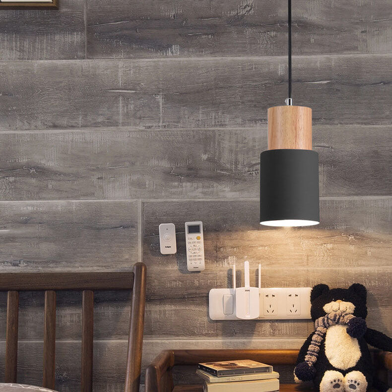 Nordic Wood Cylinder LED 1-Light Pendant Light