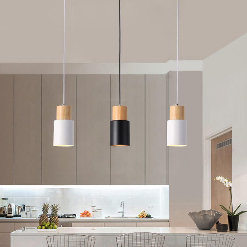 Nordic Wood Cylinder LED 1-Light Pendant Light