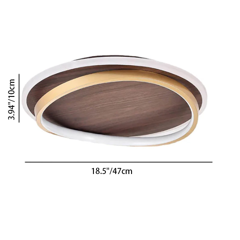 Nordic Walnut Grain Circular LED Flush Mount Ceiling Light 1-light