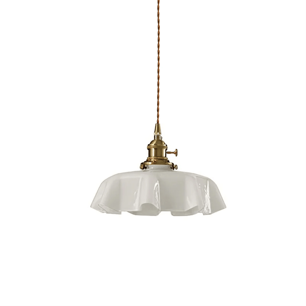 French Ruffled Glass Brass Pendant Light 1-Light