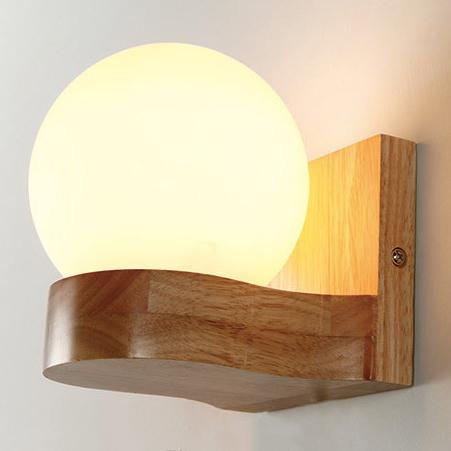 Nordic Wooden Glass Globe Wall Light