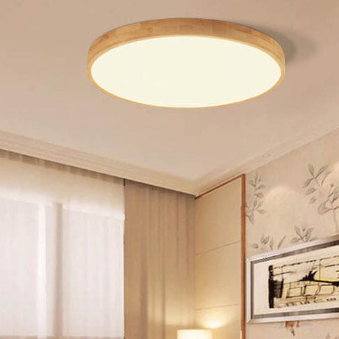 Nordic Solid Wood Round Ultra-thin LED Flush Mount Ceiling 1-Light