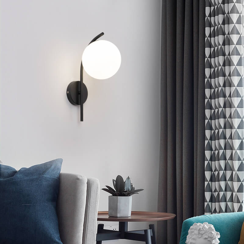 Nordic Glass Globe Arc Wall Sconce 1-Light